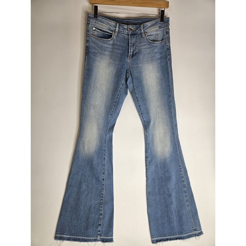 Articles Of Society 27 Womens Jeans Flare Mid Rise Med Wash Y2k Vibes Hippie